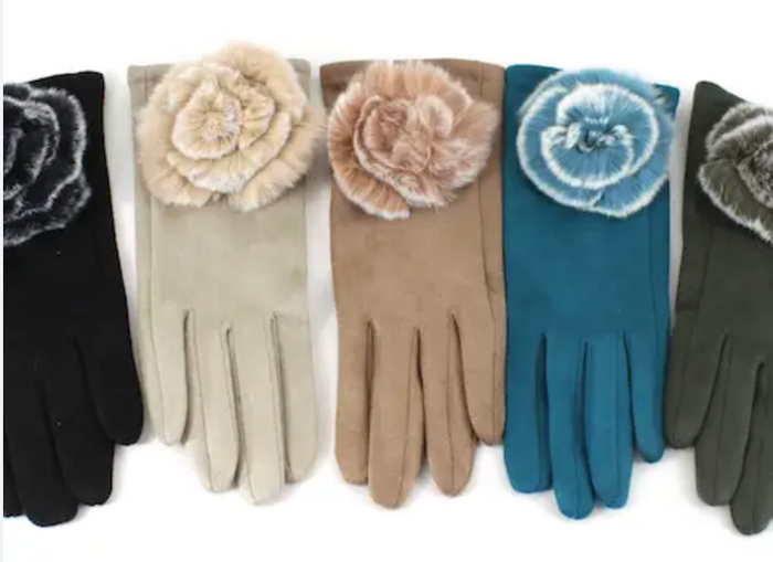 FLOWER PIN TEAL GLOVES