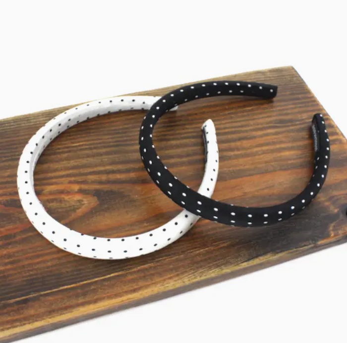 Set of 2 Handmade Black/White Dots Headbands -Narrow