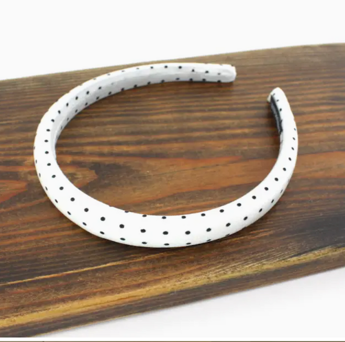 Set of 2 Handmade Black/White Dots Headbands -Narrow