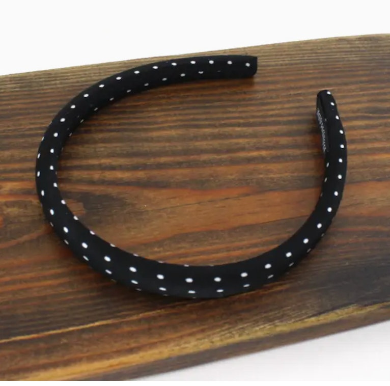 Handmade Black/White Dots Headbands -Narrow
