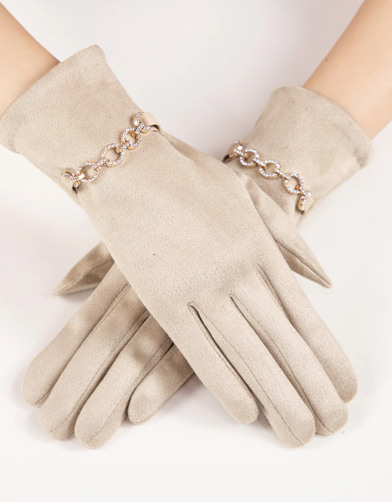 Rhinestone Chain Faux Suede Gloves