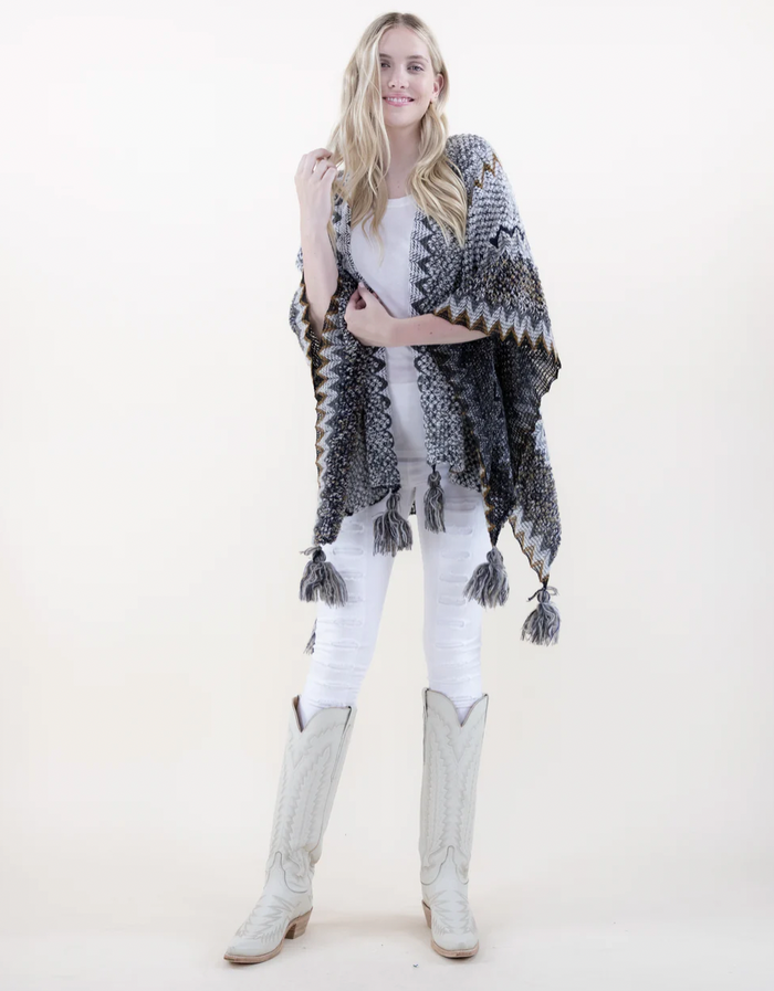 Southwestern Cozy Fashion Ruana Wrap w/Tassle Fringe