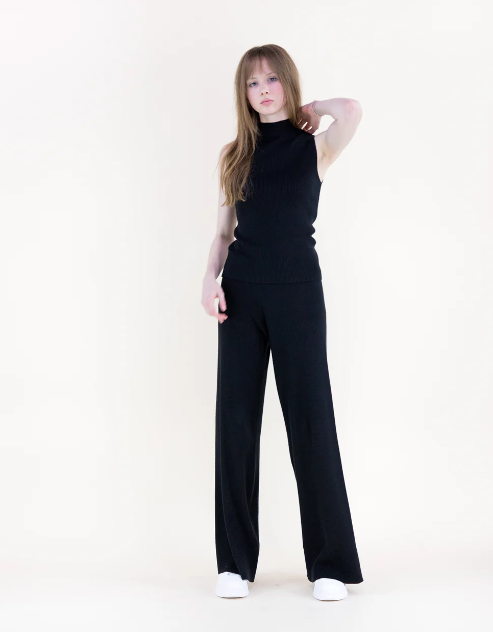 Ribbed Sleeveless Mock Turtleneck Top