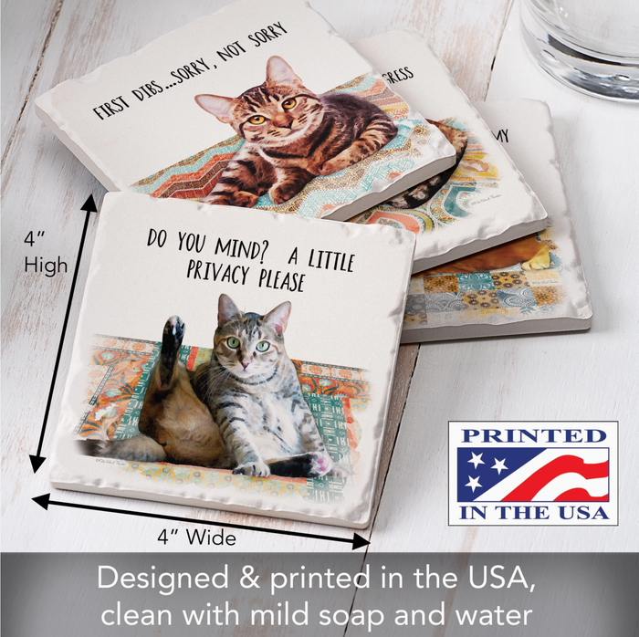 Cat Nappy Assorted Image Tumbled Tile Coaster 4 Pack