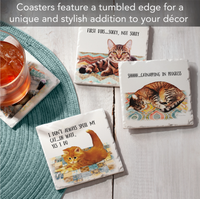 Cat Nappy Assorted Image Tumbled Tile Coaster 4 Pack