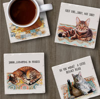 Cat Nappy Assorted Image Tumbled Tile Coaster 4 Pack