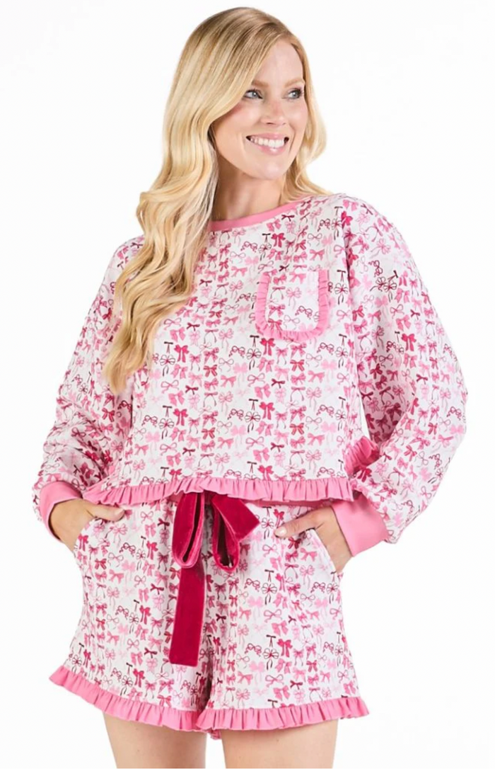 Bow Ruffle PJ Shorts & Long Sleeve Set