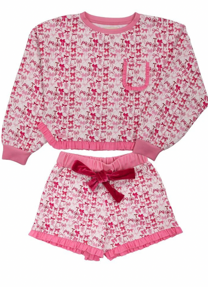 Bow Ruffle PJ Shorts & Long Sleeve Set