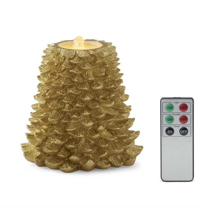 7.75 Inch Gold Christmas Tree LED Water Candle w/Timer & Remote