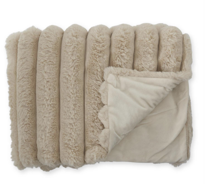 60 Inch Tan Vegan Fur Throw Blanket