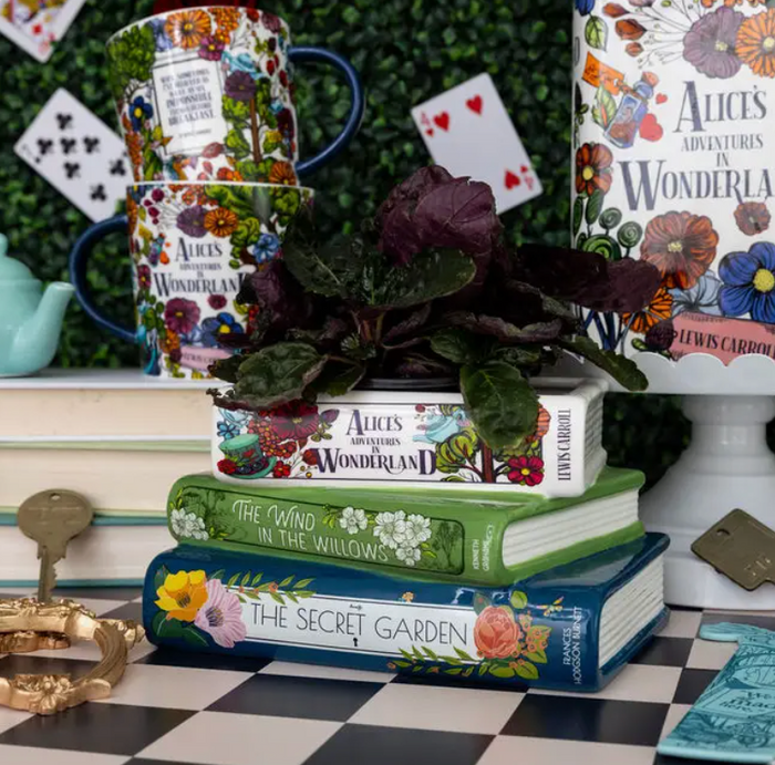 Stacked Books Planter, Alice/Wind in the Willows/The Secret
