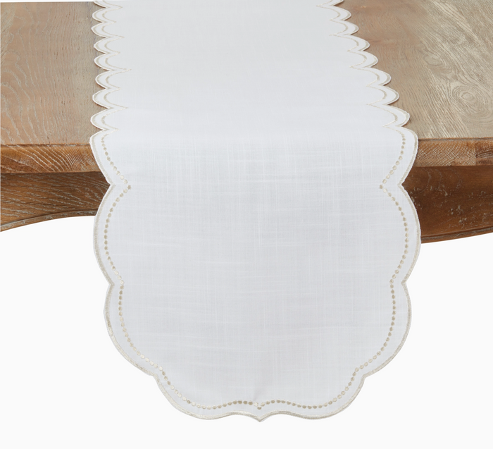 Embroidered Polka Dot Table Runner w/ Scallop Edge