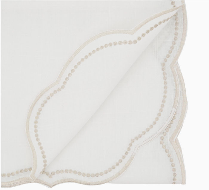 Embroidered Polka Dot Table Runner w/ Scallop Edge