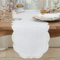 Embroidered Polka Dot Table Runner w/ Scallop Edge