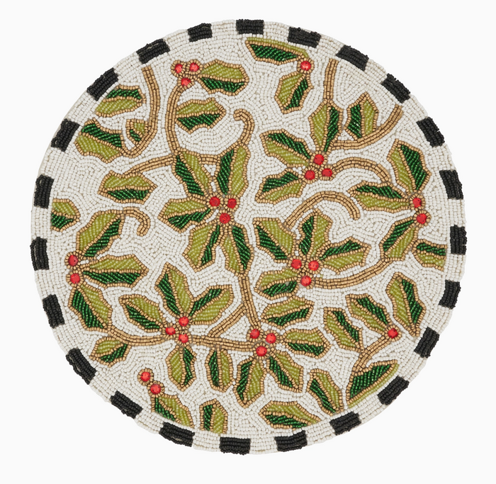Beaded Holly Leaves Placemat