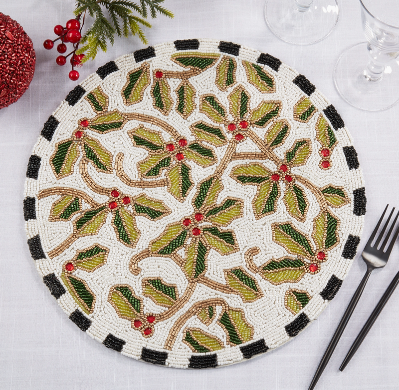 Beaded Holly Leaves Placemat
