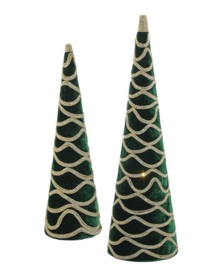 18-24" VELVET WITH JEWEL CONE TREE SET/2