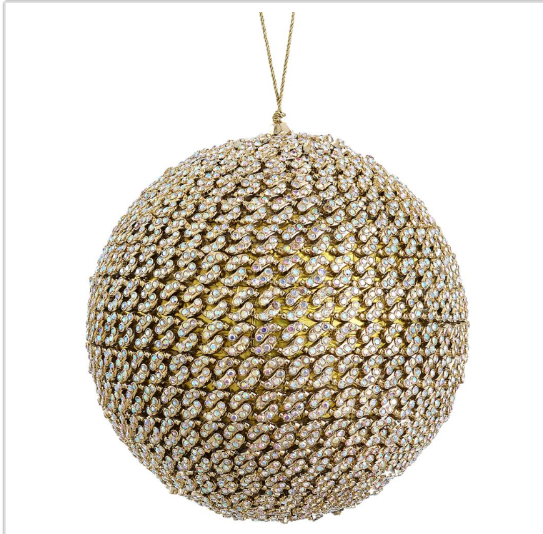 6" Diamond Ball Ornament  Gold