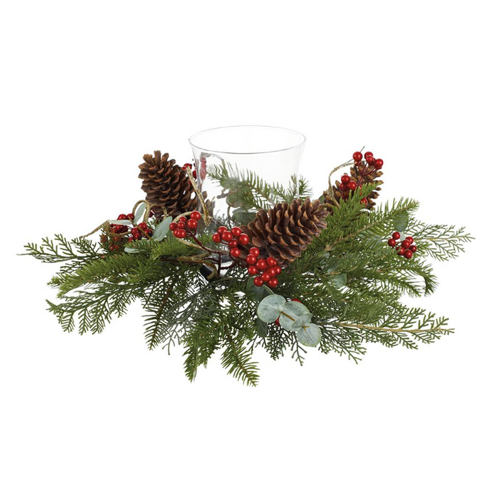 Berry/PineCone Centerpiece W/ Glass Candleholder