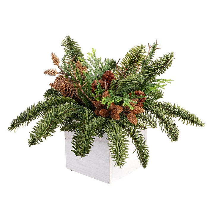 12" Pine/Pine Cone in Wood Planter