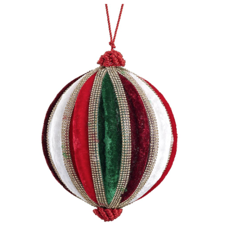 5" Diamond Velvet Ball Ornament Red Green