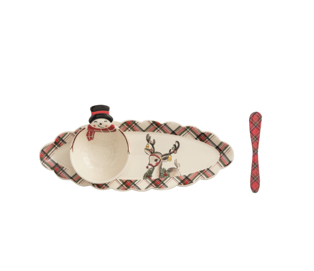 Christmas Tartan Tray & Tidbit Set