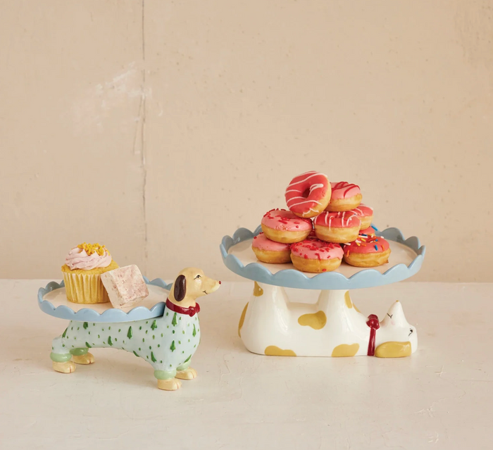 Stoneware Cake Stand With Dog
