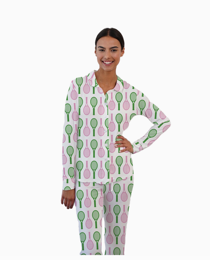 Pajama Pant Set - Pink & Green Tennis
