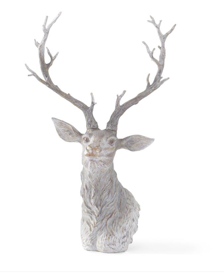 28 Inch Gray Washed Woodgrain Resin Deer Bust