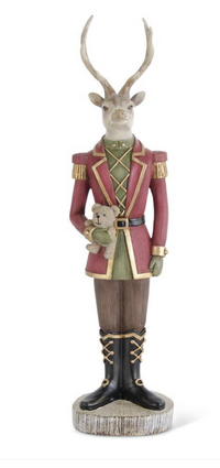15 Inch Resin Deer Soldier Holding Teddy Bear