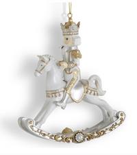 6.25 Inch White Gold & Silver Resin Nutcracker On Rocking Horse Orn