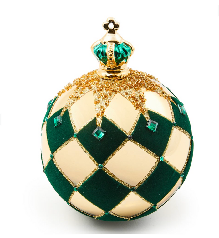 Emerald Luxe Crown Jumbo Glass Ball Ornament