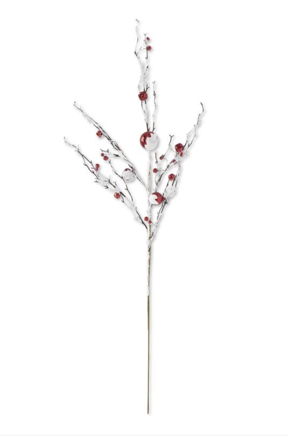 38.5 Inch Red Ornaments & Bells Glittered Flocked White Branch