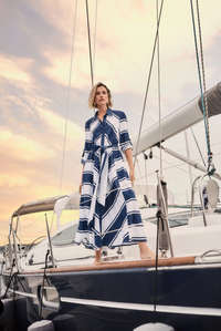 Stripe Print Fit & Flare Shirt Dress w/ Sash Style