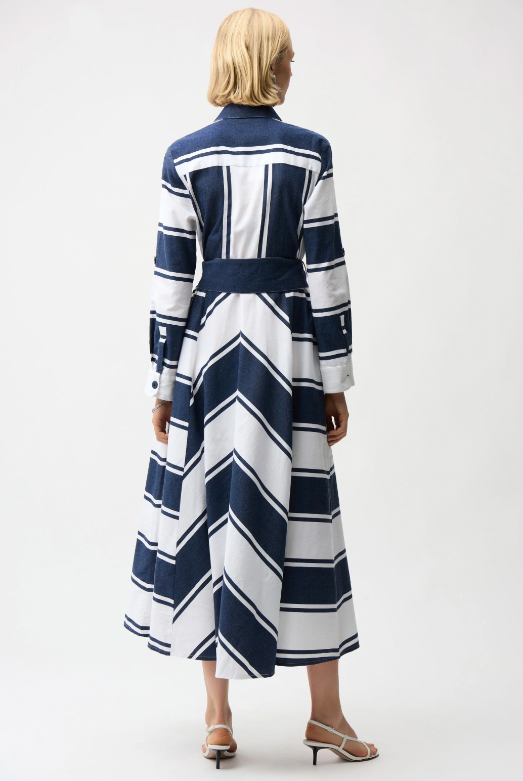 Stripe Print Fit & Flare Shirt Dress w/ Sash Style