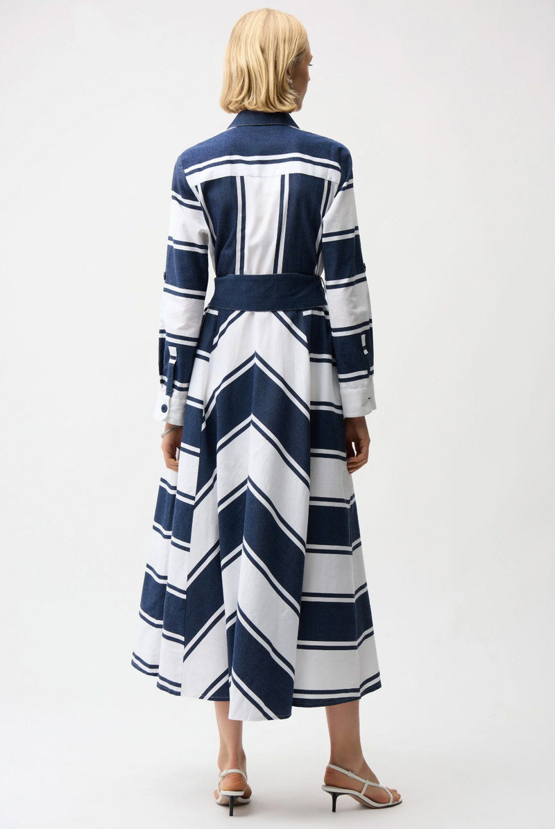 Stripe Print Fit & Flare Shirt Dress w/ Sash Style