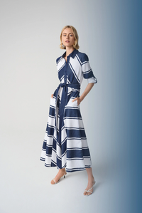 Stripe Print Fit & Flare Shirt Dress w/ Sash Style