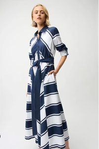 Stripe Print Fit & Flare Shirt Dress w/ Sash Style