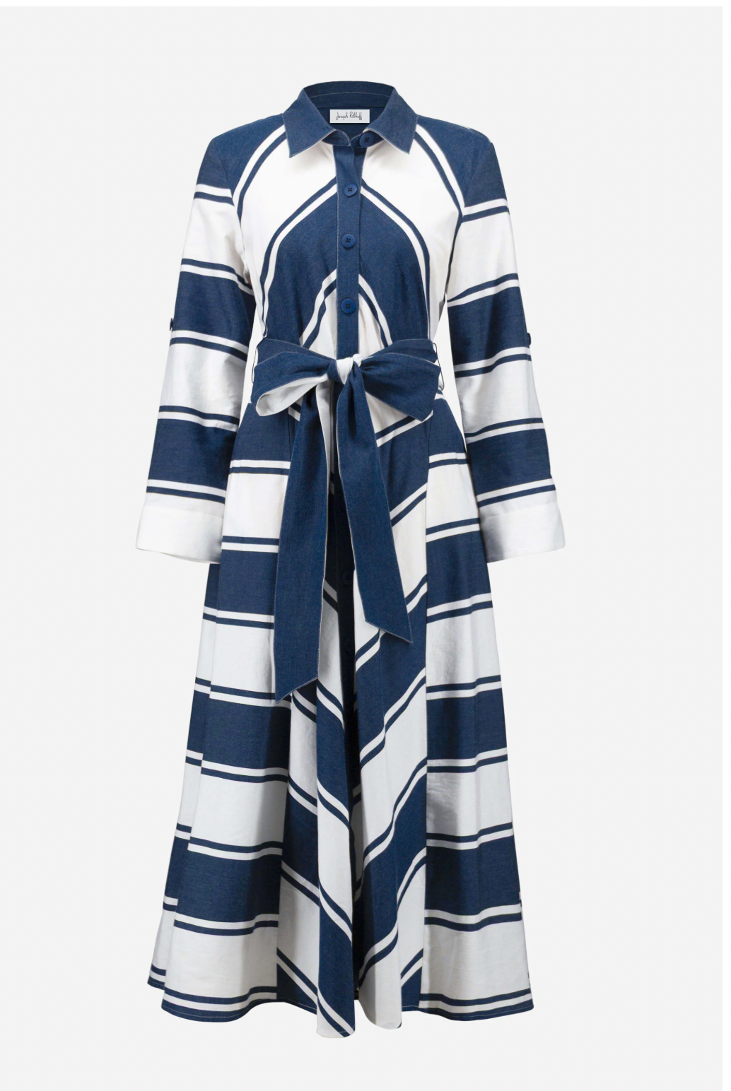 Stripe Print Fit & Flare Shirt Dress w/ Sash Style