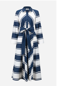 Stripe Print Fit & Flare Shirt Dress w/ Sash Style