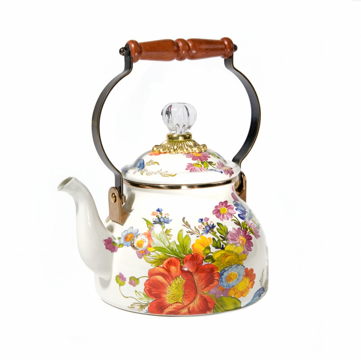White Flower Market 2 Quart Tea Kettle