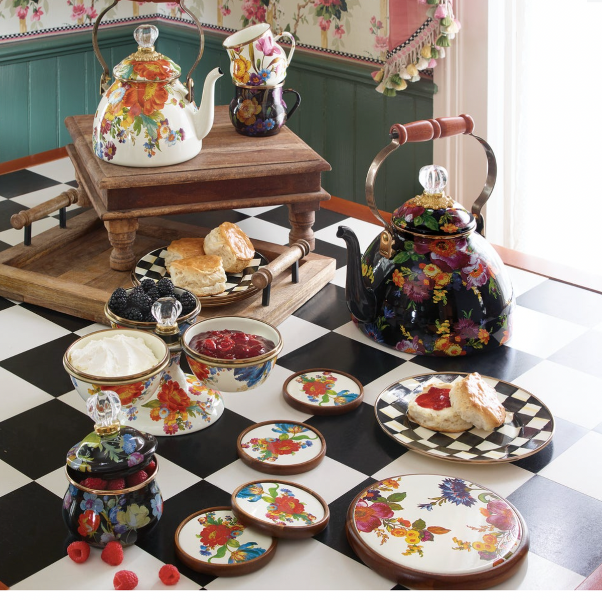 White Flower Market 2 Quart Tea Kettle