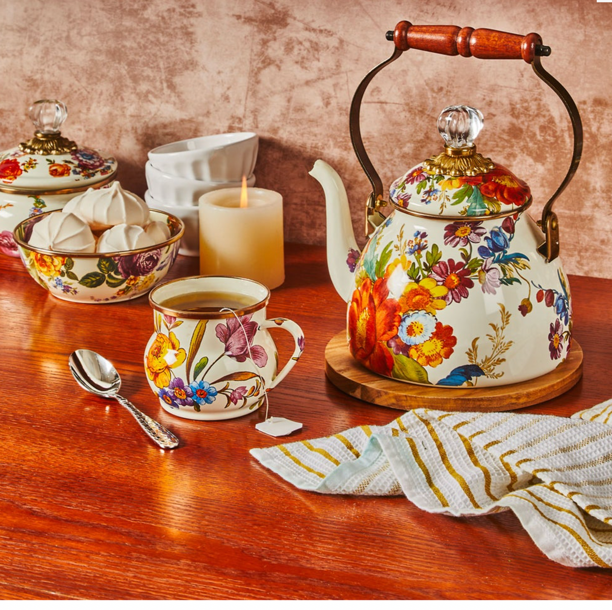 White Flower Market 2 Quart Tea Kettle