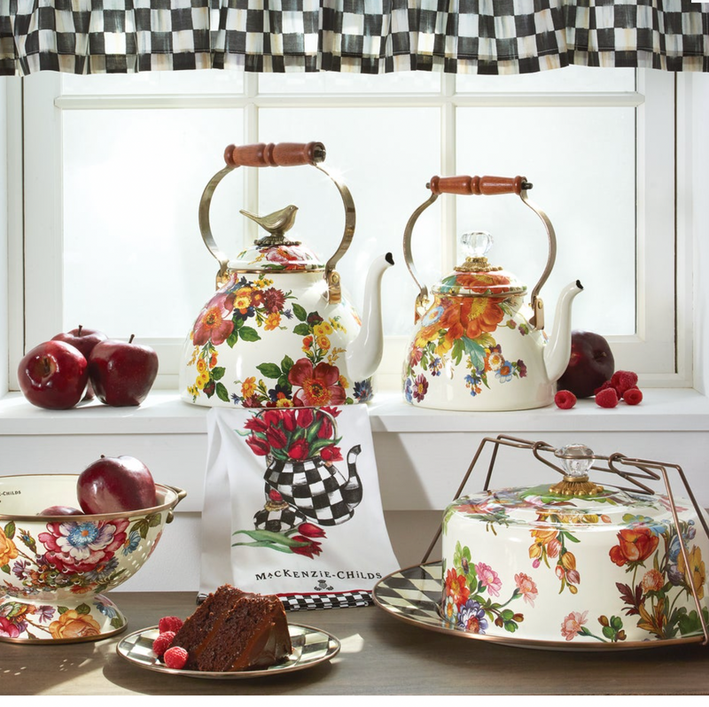 White Flower Market 2 Quart Tea Kettle