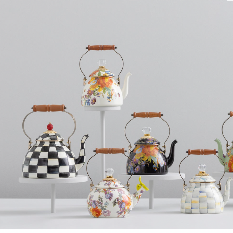 White Flower Market 2 Quart Tea Kettle