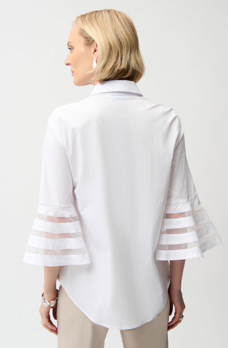 Stretch Poplin Straight Blouse w/ Organza Bell Sleeves