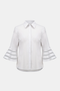 Stretch Poplin Straight Blouse w/ Organza Bell Sleeves