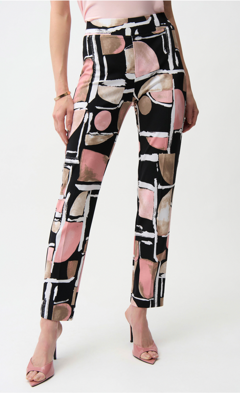 Silky Knit Abstract Print Straight Pull-On Pants