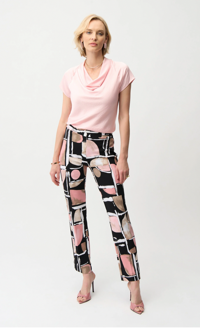 Silky Knit Abstract Print Straight Pull-On Pants