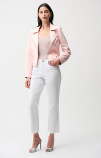 Foiled Faux Suede Fitted Jacket w/ Decorative Buckles